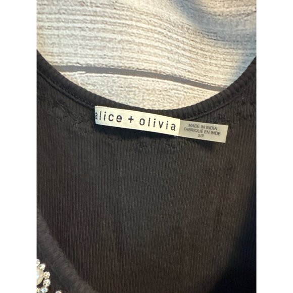 Alice + Olivia Kori Pearl Embellished Ribbed Tank Tops Size S - Picture 3 of 7